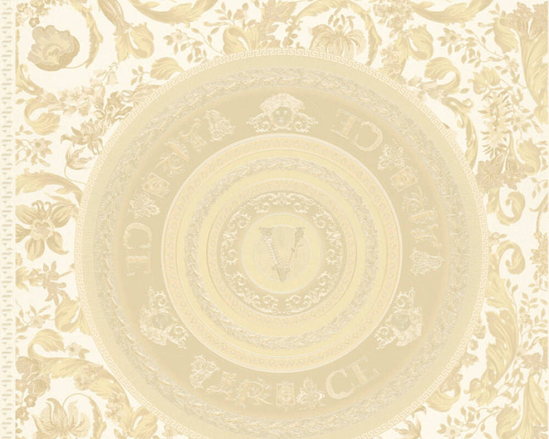 media image for Baroque Circle Textured Wallpaper in Cream/Gold by Versace Home 257