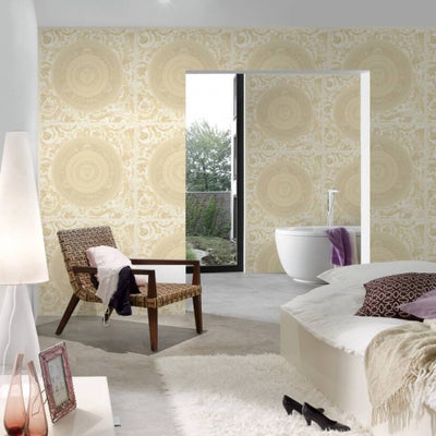 product image for Baroque Circle Textured Wallpaper in Cream/Gold by Versace Home 74