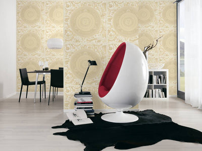 product image for Baroque Circle Textured Wallpaper in Cream/Gold from the Versace V Collection 3
