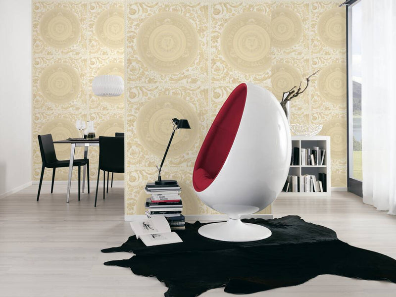 media image for Baroque Circle Textured Wallpaper in Cream/Gold from the Versace V Collection 25