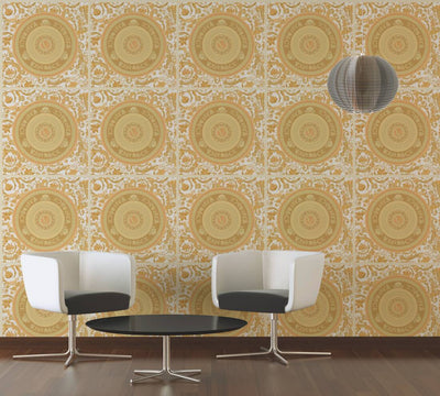 product image for Baroque Circle Textured Wallpaper in Gold/Orange from the Versace V Collection 64