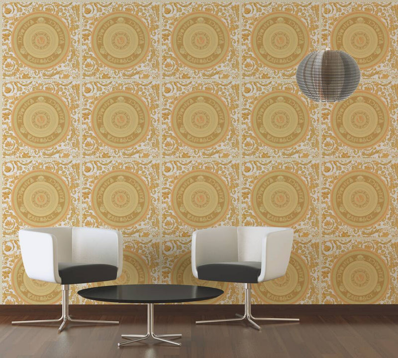 media image for Baroque Circle Textured Wallpaper in Gold/Orange from the Versace V Collection 219