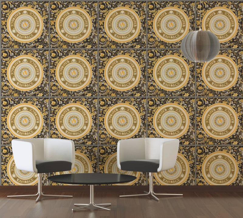 media image for Baroque Circle Textured Wallpaper in Black/Silver from the Versace V Collection 278