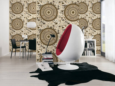 product image for Baroque Circle Textured Wallpaper in Black/Cream from the Versace V Collection 72