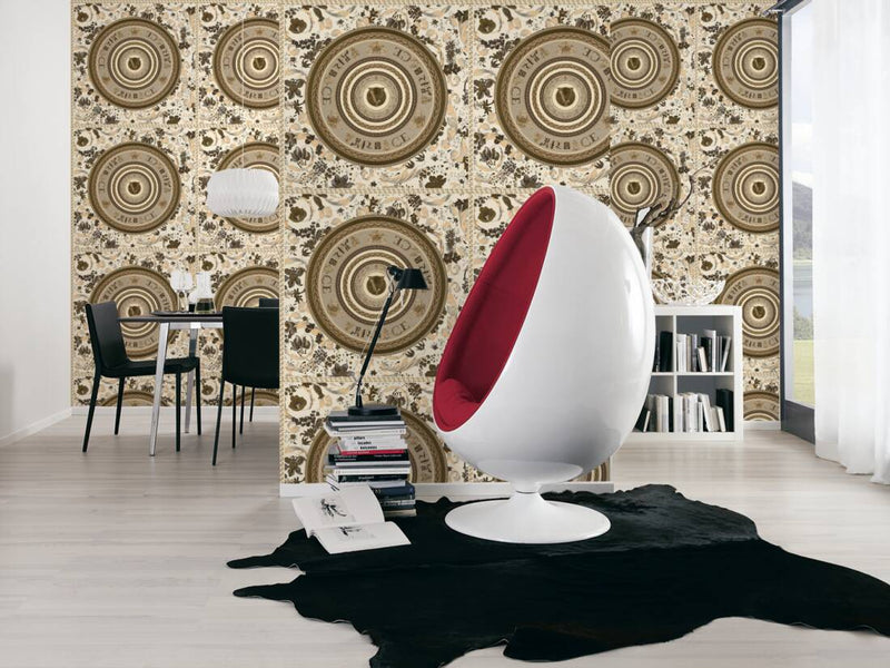 media image for Baroque Circle Textured Wallpaper in Black/Cream from the Versace V Collection 28