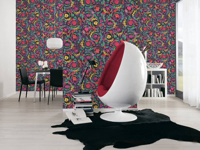 product image for Baroque Damask Textured Wallpaper in Black/Multi from the Versace V Collection 64