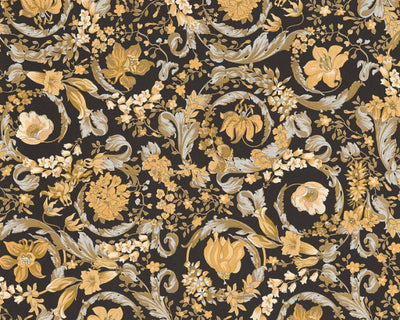 product image for Baroque Damask Textured Wallpaper in Black/Gold by Versace Home 69
