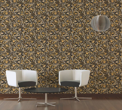 product image for Baroque Damask Textured Wallpaper in Black/Gold from the Versace V Collection 89