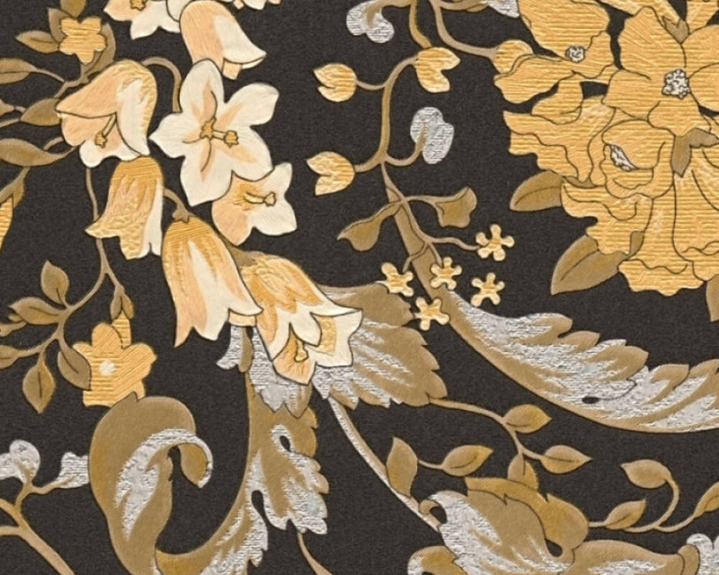 media image for Baroque Damask Textured Wallpaper in Black/Gold from the Versace V Collection 245
