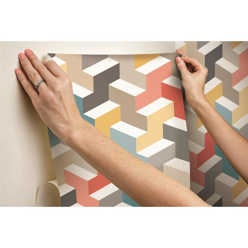 media image for 3D Steps Peel & Stick Wallpaper in Multi by RoomMates for York Wallcoverings 21