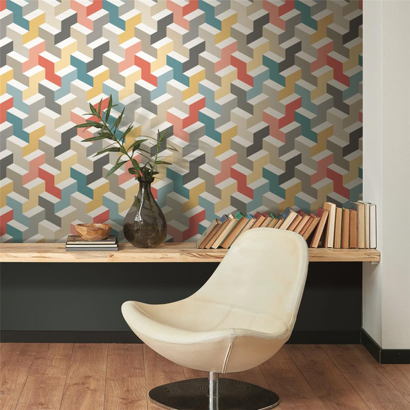 media image for 3D Steps Peel & Stick Wallpaper in Multi by RoomMates for York Wallcoverings 225