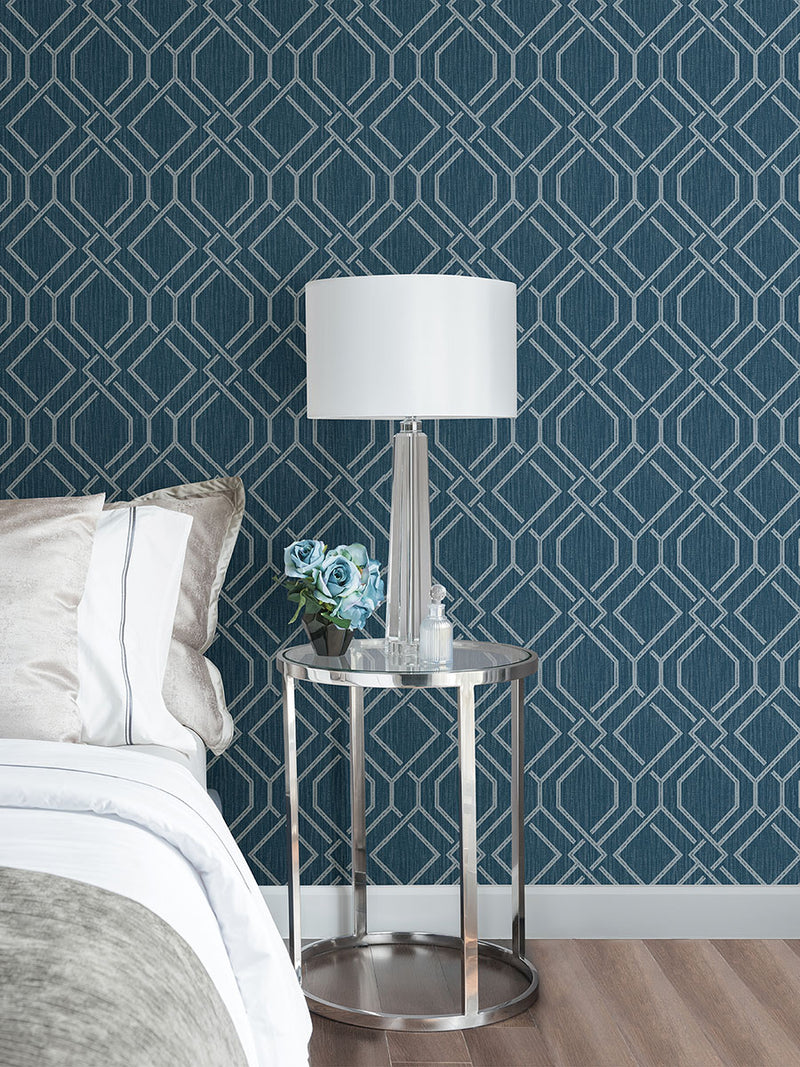 media image for Frege Blue Trellis Wallpaper from the Radiance Collection by Brewster Home Fashions 221