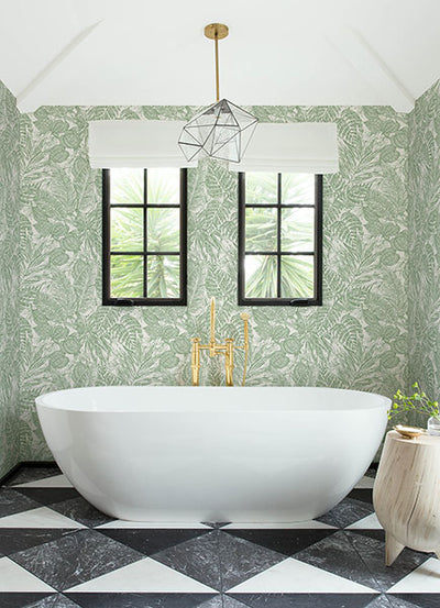 product image for Brentwood Green Palm Leaves Wallpaper by Scott Living 45