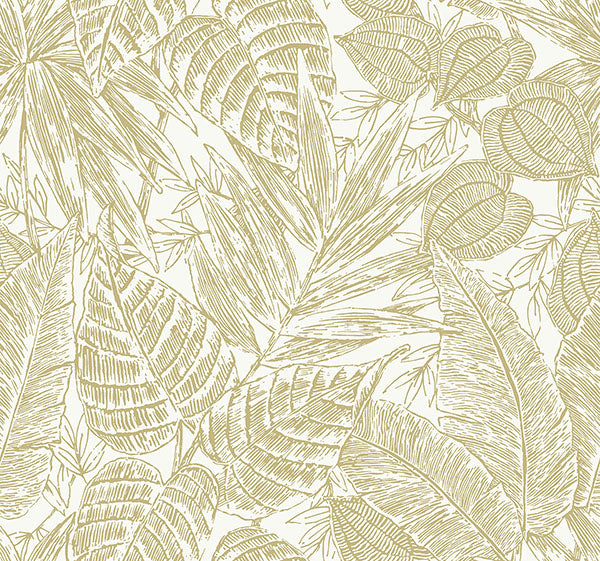 media image for Brentwood Yellow Palm Leaves Wallpaper by Scott Living 287