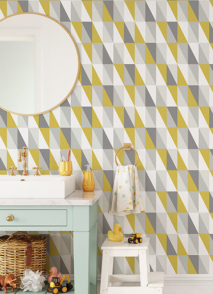 media image for Inez Mustard Geometric Wallpaper from the Fable Collection by Brewster 287