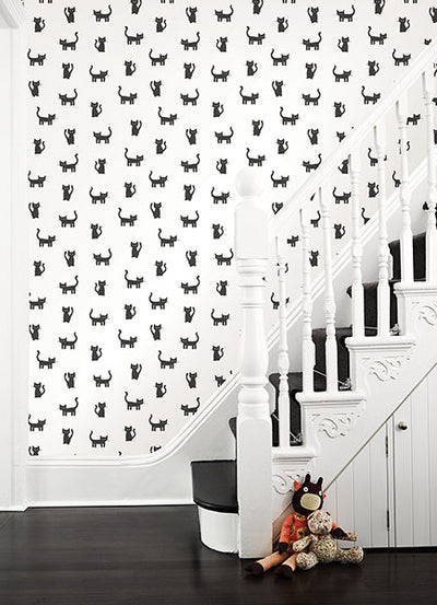product image for Delia Black Kitty Wallpaper from the Fable Collection by Brewster 13