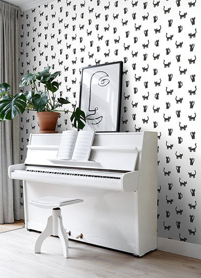 product image for Delia Black Kitty Wallpaper from the Fable Collection by Brewster 2