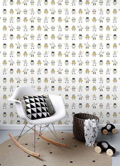 product image for Callum Gold Robots Wallpaper from the Fable Collection by Brewster 72