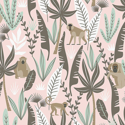 product image for Kiki Pink Monkeys Wallpaper from the Fable Collection by Brewster 86