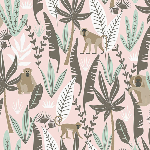 media image for Kiki Pink Monkeys Wallpaper from the Fable Collection by Brewster 210