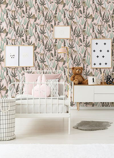product image for Kiki Pink Monkeys Wallpaper from the Fable Collection by Brewster 77