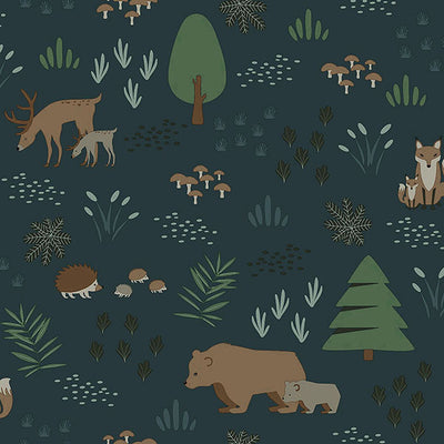 product image of Finola Dark Blue Bears Wallpaper from the Fable Collection by Brewster 569