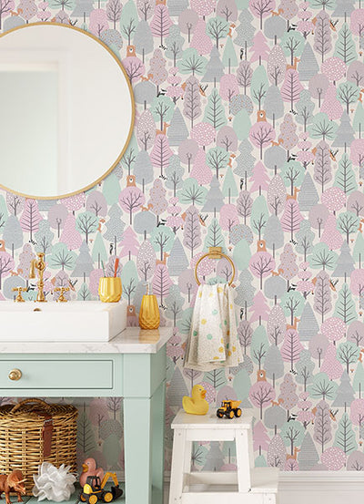 product image for Quillen Pink Forest Wallpaper from the Fable Collection by Brewster 35