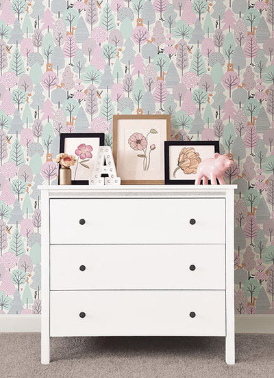product image for Quillen Pink Forest Wallpaper from the Fable Collection by Brewster 58