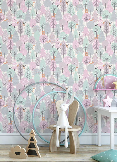 product image for Quillen Pink Forest Wallpaper from the Fable Collection by Brewster 40