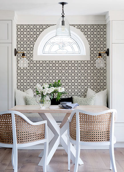 media image for Remy Black Fleur Tile Wallpaper from the Delphine Collection by Brewster 270