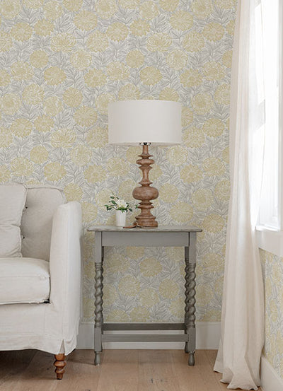 product image for Faustin Yellow Floral Wallpaper from the Delphine Collection by Brewster 22