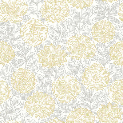 product image of Faustin Yellow Floral Wallpaper from the Delphine Collection by Brewster 534