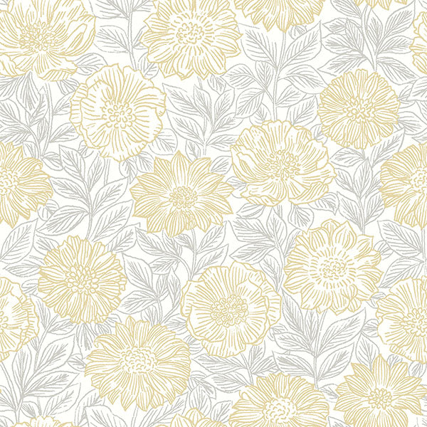 media image for Faustin Yellow Floral Wallpaper from the Delphine Collection by Brewster 210