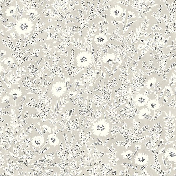 media image for Agathon Taupe Floral Wallpaper from the Delphine Collection by Brewster 246