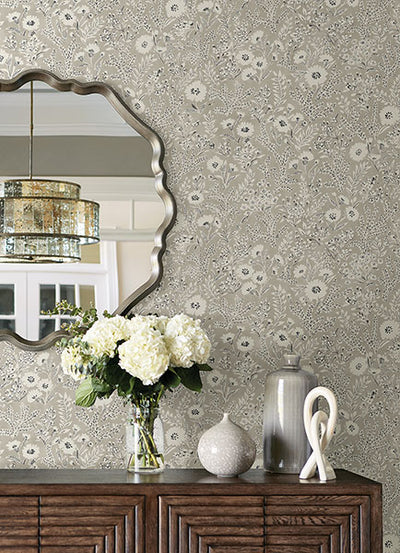 product image for Agathon Taupe Floral Wallpaper from the Delphine Collection by Brewster 39