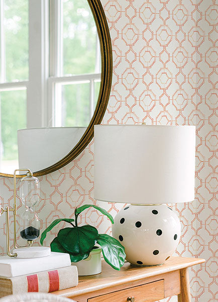 media image for Gallina Orange Trellis Wallpaper from the Happy Collection by Brewster 249