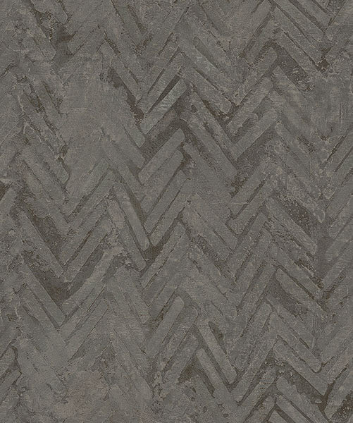 media image for Amesemi Dark Grey Distressed Herringbone Wallpaper from Lumina Collection by Brewster 265