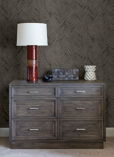 product image for Amesemi Dark Grey Distressed Herringbone Wallpaper from Lumina Collection by Brewster 3