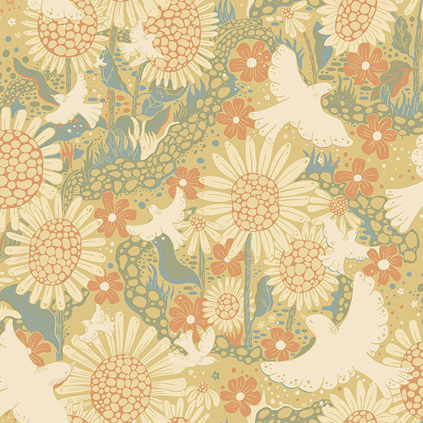 media image for Drömma Coral Songbirds and Sunflowers Wallpaper from Briony Collection by Brewster 294