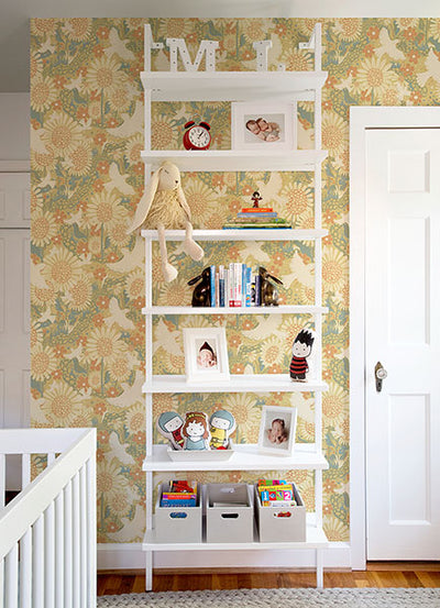 product image for Drömma Coral Songbirds and Sunflowers Wallpaper from Briony Collection by Brewster 63