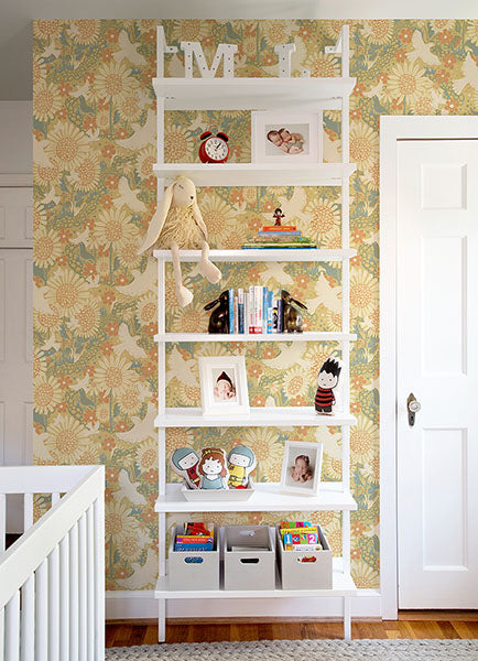 media image for Drömma Coral Songbirds and Sunflowers Wallpaper from Briony Collection by Brewster 268
