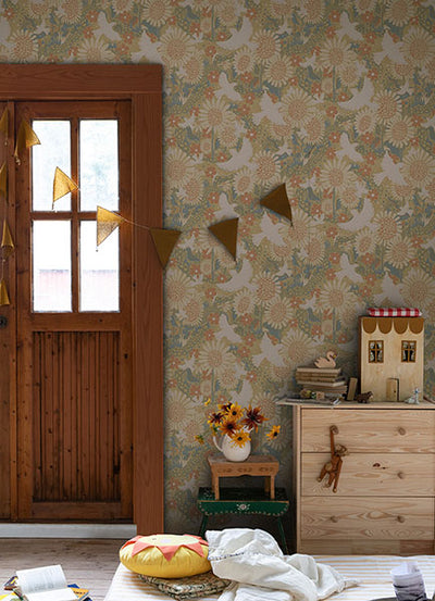 product image for Drömma Coral Songbirds and Sunflowers Wallpaper from Briony Collection by Brewster 7