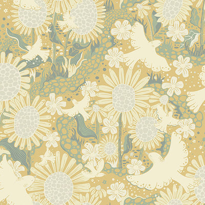 product image of Drömma Butter Songbirds and Sunflowers Wallpaper from Briony Collection by Brewster 581