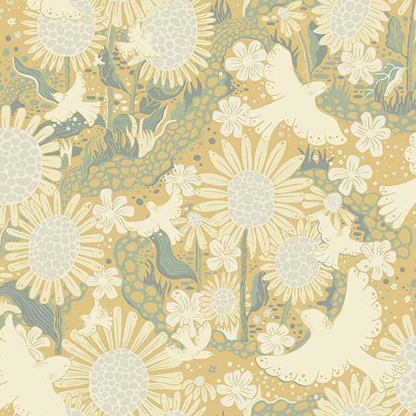 media image for Drömma Butter Songbirds and Sunflowers Wallpaper from Briony Collection by Brewster 245