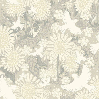 product image of Drömma Light Grey Songbirds and Sunflowers Wallpaper from Briony Collection by Brewster 558
