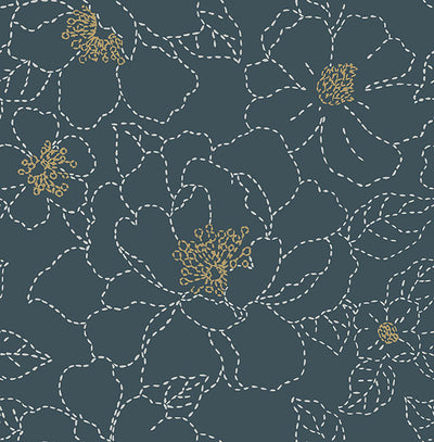product image of Gardena Indigo Embroidered Floral Wallpaper 542