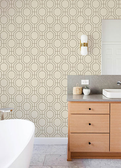 product image for Manor Taupe Geometric Trellis Wallpaper 82