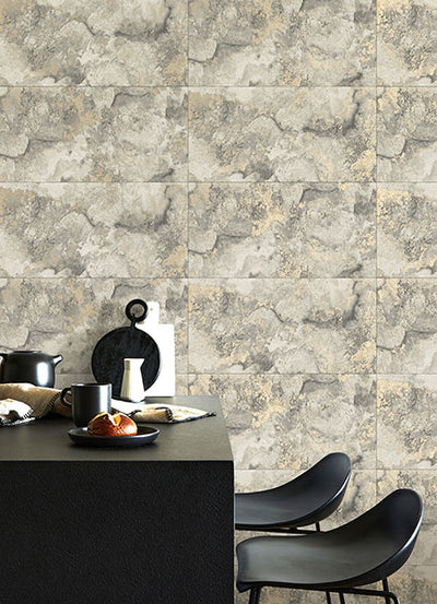 product image for Aria Light Grey Marbled Tile Wallpaper from Fusion Advantage Collection by Brewster 62