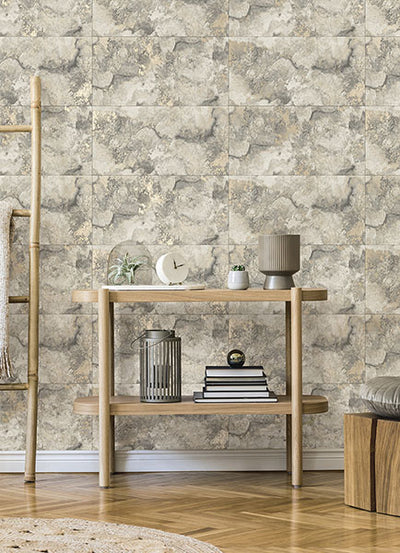 product image for Aria Light Grey Marbled Tile Wallpaper from Fusion Advantage Collection by Brewster 32
