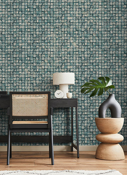 media image for Kingsley Blue Tiled Wallpaper from Fusion Advantage Collection by Brewster 232